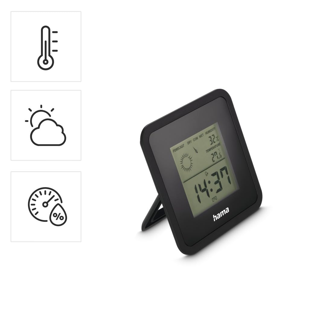 Hama Indoor Thermometer Hygrometer "Borneo" (Digital, Temperature, Humidity and Weather Display, Alarm and Snooze Function - Image 2