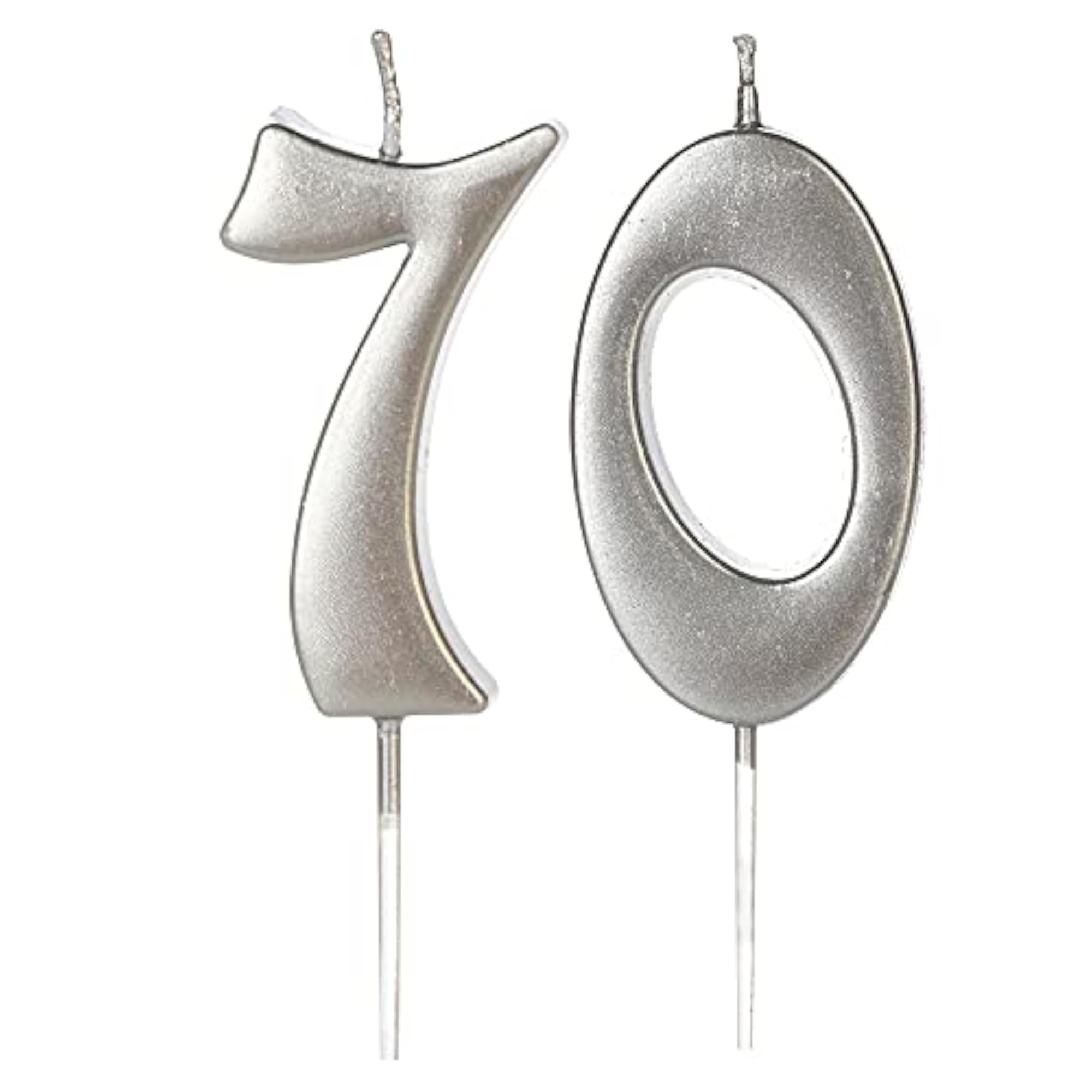Silver 70th Birthday Candles for Cake Decoration
