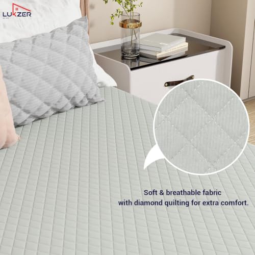 Image of Lukzer 100% Waterproof Quilted Mattress Protector Mercury King Size 78 x 72 Inches (6.5 x 6 ft) Cotton-Feel Bed Protector Noiseless Hypoallergenic Breathable Elastic Fitted Mattress Cover /Bed Cover