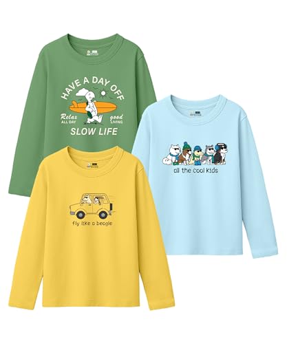 Image of SHODOX Boys Cotton Blend Printed Regular fit Long Sleeve T-Shirt (Pack of 3)