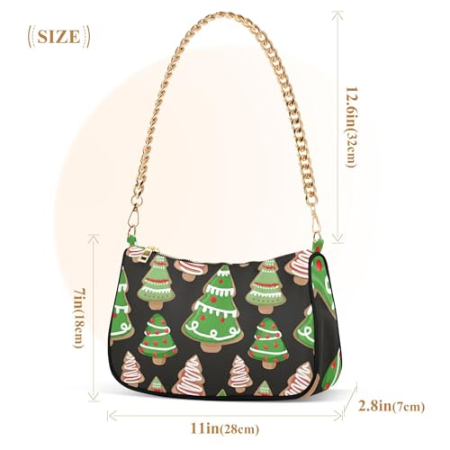 Christmas Tree Cookies Green Black Shoulder Handbag Aesthetic for Women Hobo Clutch Purse Chain Strap Zipper Phone Purse Cute3