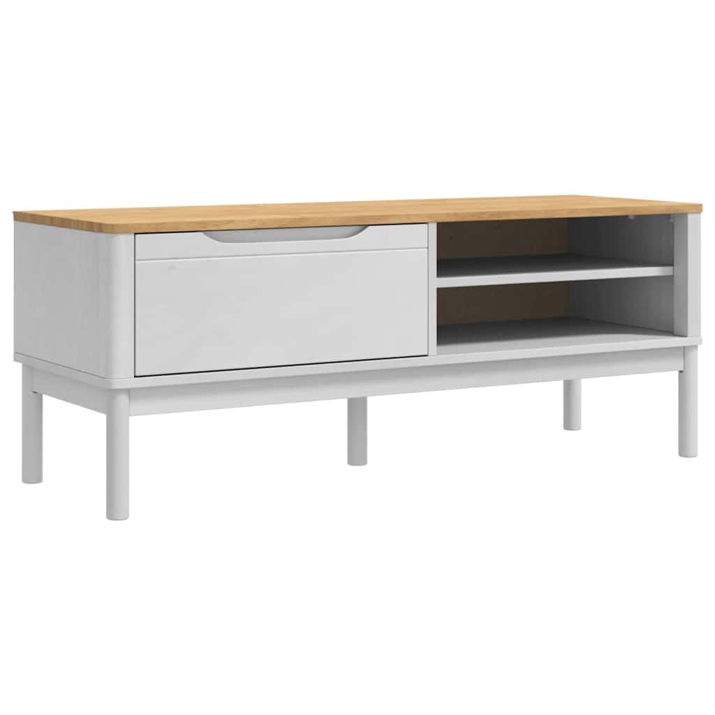 Banc de couloir en pin massif blanc Floro 115cm avec coffre de rangement rectangulaire