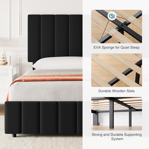 Queen Size Upholstered Bed Frame with 4 Storage Drawers, Adjustable Headboard and Wooden Slats Support, No Box Spring Needed,Easy to Assemble by ExploreHorizon - Image 4