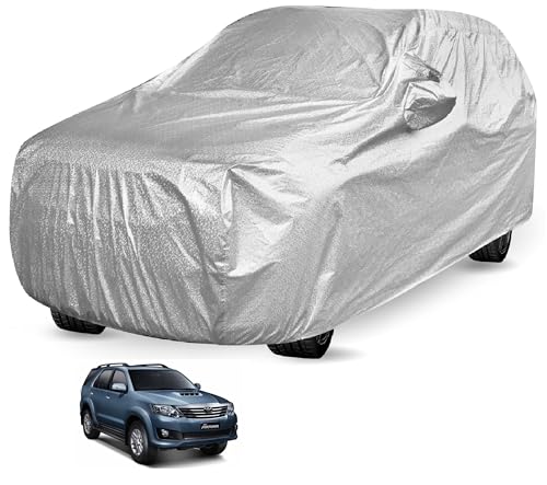 Image of Auto Hub Waterproof Car Cover Compatible with Fortuner Old (Model : 2005-2016) with Mirror Pockets, Soft Cotton Lining, Fortuner Car Cover Waterproof, Metallic Silver