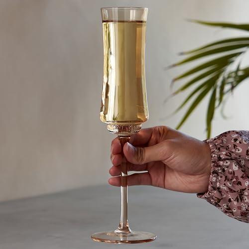 Twine Tulip Champagne Flutes, Gold Amber Tinted Drinking Tumblers Stemmed Prosecco or Sparkling Wine Glasses, Yellow Brown, 7 Oz, Set of 2 - Thumbnail 6
