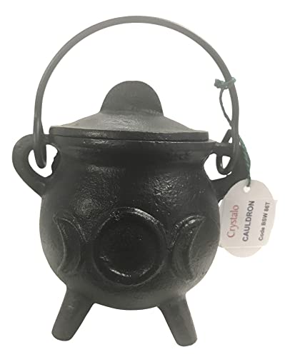 Crystalo - Triple Moon Cast Iron Cauldron with Lid Size-2.5