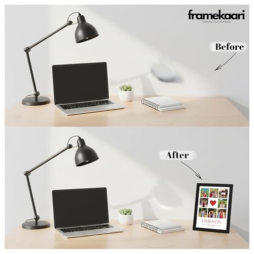 Image of Framekaari Friends Customised Photo Frame | Gift for Friends & Birthday | Personalised 8-Photo Collage & Special Message | Tabletop & Wall Mount | Room & Home Decor | 16x21 cm (Design-08)