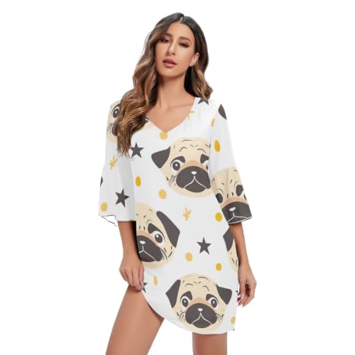 Robe imprimée hawaïenne col en V motif carlin original