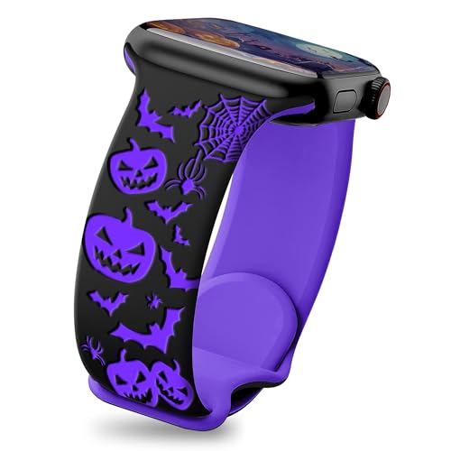 wipalor Fall Halloween Watch Bands for Apple Watch Bands for Women Men (42mm Series 11/10)41mm 40mm 38mm Holiday Pumpkin iWatch Bands Halloween for apple Watch Series 11 10 9 SE 8 7 6 5 4 3 2-Black/Purple
