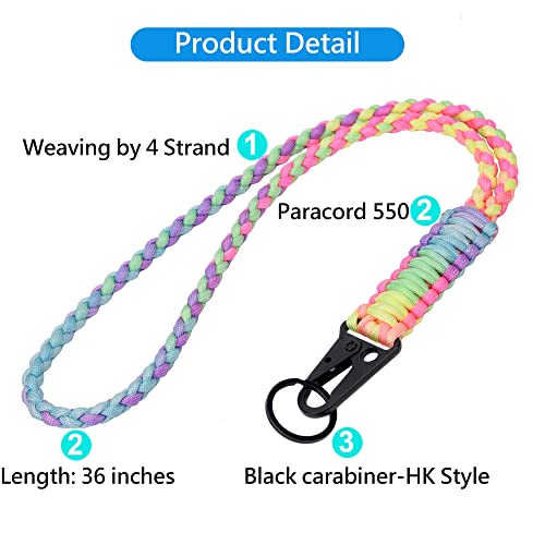 Laredtree Heavy Duty Paracord Lanyard Keychain, Paracord Necklace Cell Phone Keychain Whistles Wrist Braided Strap For Men Women Outdoor Activities, Camera, Traveling(Bright Rainbow) #TOP3