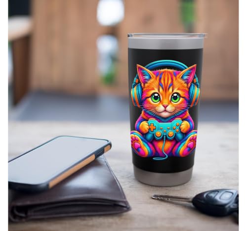 Gamer Cat Video Games Boys Teen Men Girls Funny Gift Gaming Gobelet isotherme en acier inoxydable double paroi – vue 7