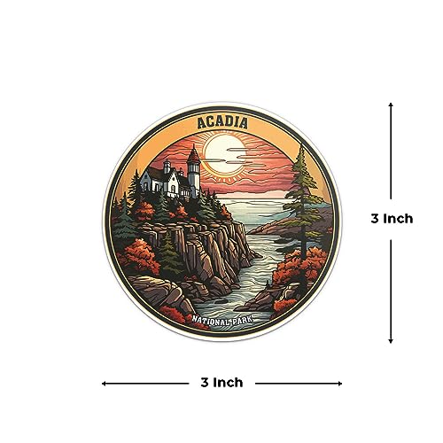 Image of Acadia National Park Sticker - Waterproof Vinyl Decal for Car Bumper, Laptop, Luggage, Water Bottle, Wall, and Window, Size - 3'' X 3''