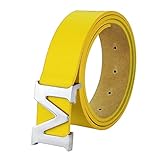ALPHYLY Women’s Leather Belts, Yellow Removable M Buckle Belt for Jeans Dress Halloween Cosplay