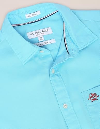 Image of U.S. Polo ASSN. Men's Solid Spread Collar Premium Cotton Dobby Tailored Fit Shirt