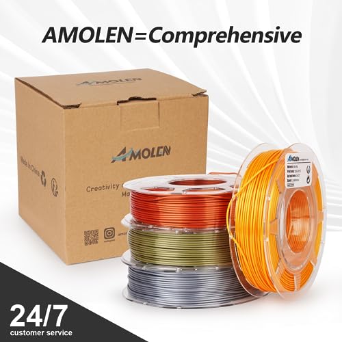 Image of AMOLEN PLA 3D Printer Filament PLA Filament 1.75mm Silk Filament Bundle,Gold, Silver,Bronze, Red Copper,3D Printing Filament Bundle, 200gX 4 Spools