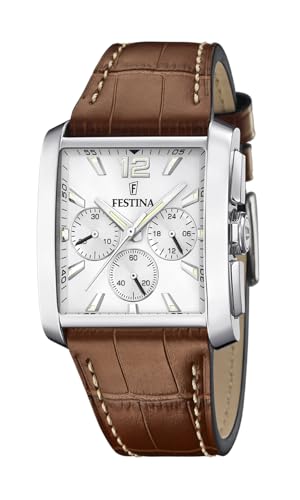 Festina men's grey silver leather watch bracelet Timeless ChronographWhite Brown