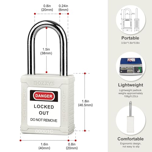 Image of Lockout Tagout Locks with 2 Master Keys|12-Pack White OSHA Loto Lock|Keyed Different & Laser Coding|Lock Out Padlock Kits for Machinery & Electrical Panels