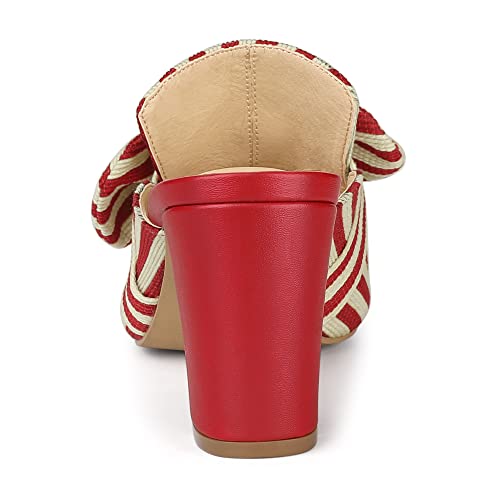 Allegra K Women's Stripe Bow Pointed Toe Block Heel Slides Red Mules 8 M Us #TOP3