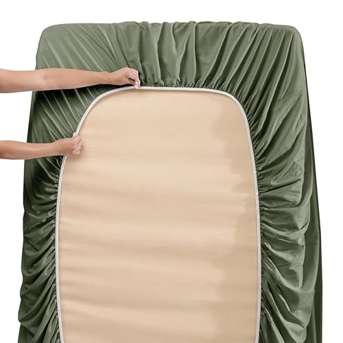 Image of Nestl King Size Sheet Set, 4 Piece Extra Deep Pocket (18-24 inches), Microfiber, Hotel Luxury, Soft, Breathable, Wrinkle-Free, Easy to Care, Olive Green