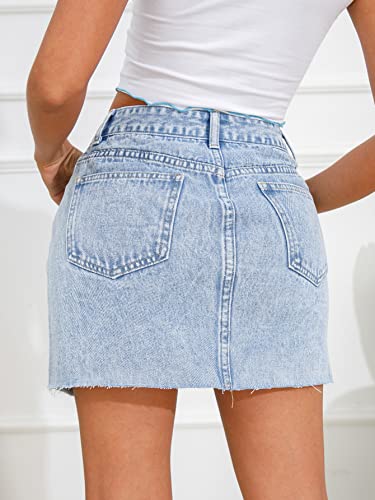 Floerns Women's Casual Asymmetrical Waist Jeans Skirt Raw Trim Denim Skirt Light Blue L #TOP1