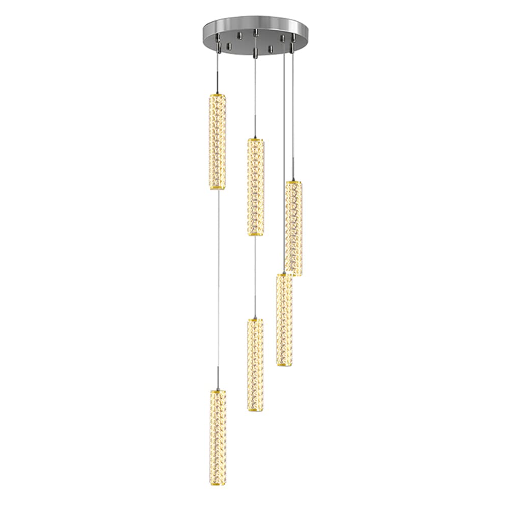 Lustre d'escalier en cristal 6 lumières 36W design goutte moderne