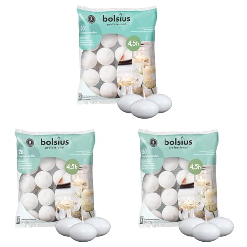 Bolsius Floating candles - Velas flotantes, blanco, 4.5cm (L) x 4.5cm (W) x 3cm (H), 20 unidades (Paquete de 3)