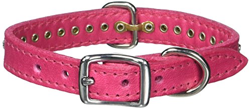 Image of Signature Leather Crystal Dog Collar, Raspberry Solid Grain Leather, Fits 7.5 inch-9.5 inch Neck Size, 12 inch Overall Length