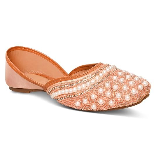 DELY BELY Women's Punjabi Jutti – Stylish Ethnic Kohlapuri & Jaipuri Jutties with Comfortable Sole for Casual & Fancy Wear Peach(Size-7)-image-14
