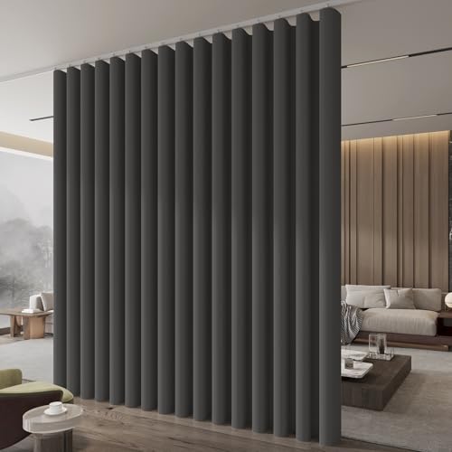Image of Jilron Room Divider Curtains Ceiling Curtain Track Set for Blackout and Privacy (Include:Gray Curtainx2 + White Trackx1) 196 inch W x 96 inch L