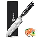 PAUDIN Damastmesser santoku messer 13 CM, Profi Damast Küchenmesser für Küche, Extrem Scharf Kohcmesser und Küchenbeil, Hochwertigem Edelstahl Messer mit Scharfe Klinge und Ergonomisches G10 Griff