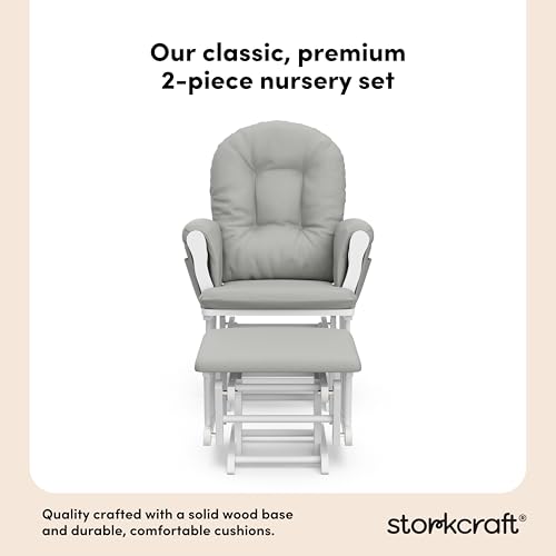 Storkcraft Premium Hoop Glider & Ottoman (White/Light Gray) — GREENGUARD Gold Certified Nursery Glider, Solid Wood Craftsmanship, Smooth-Gliding Nursery Chair and Ottoman, Award-Winning by Storkcraft - Image 4