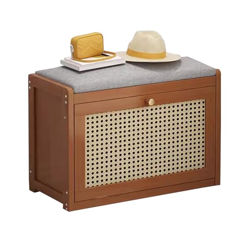 MARIYCH Panca da Ingresso con Armadietto Portaoggetti Organizer per Scarpe a 2 Ripiani con Ante, Sedile Imbottito, Struttura in Legno, Panca Scarpiera da Ingresso