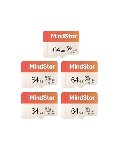 Image of Micro SDXC 64GB Memory Card, MindStor 90MB /s Read Speed TF Card with Adapter, U1, A1 Rated, HD Video Support, Waterproof, for Security Camera, Dash cam, 5 Pack