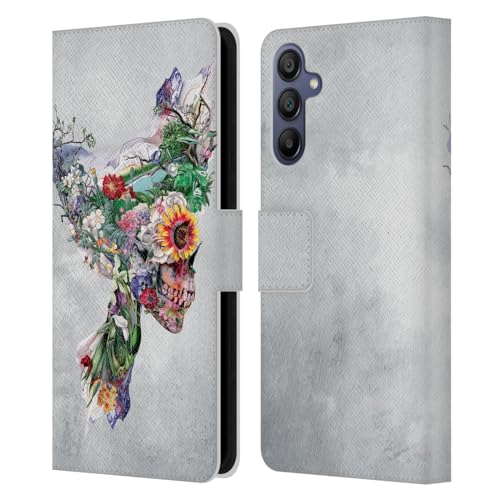 Carcasa Samsung Galaxy A15 tipo libro de cuero con diseño de calaveras artísticas Riza Peker