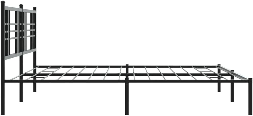 Bed Frame Black Powder-Coated Steel Double Bed Frame Platform Foundation with Headboard Sturdy Heavy-Duty Slatted Storage Modern Minimalist Bedroom Furniture for Mattress Support