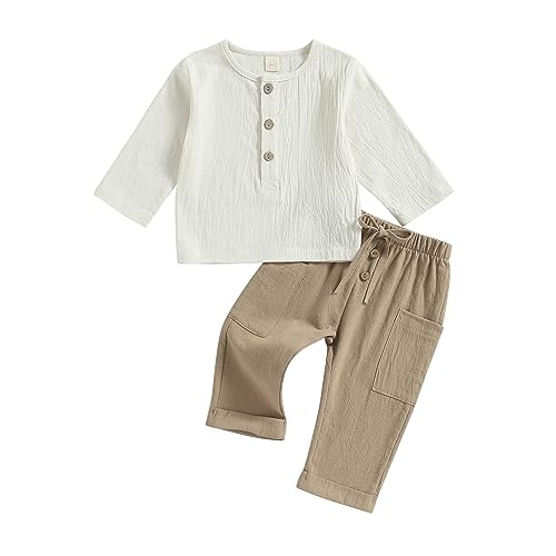 Thorn Tree Toddler Boys Girls Fall Outfits Long Sleeve Button Down Shirt Elastic Waist Pants 2Pcs Little Kids Clothes Set