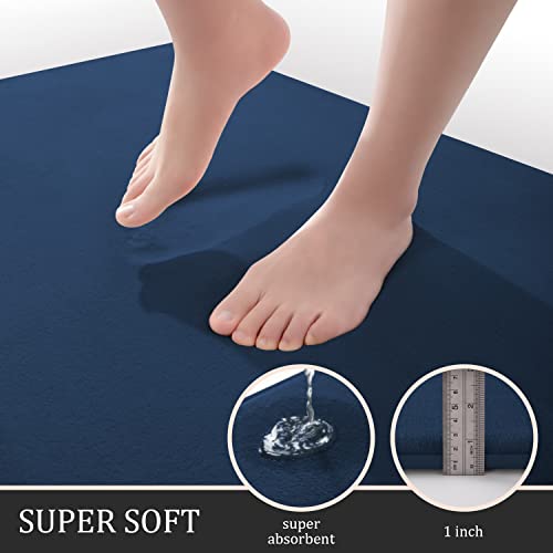 Image of YIHOUSE Bathroom Rug Set 5 Piece, Memory Foam Bath Mat Set, Super Absorbent Bath Mats for Floor - Non-Slip & Washable Bathroom Rugs - Dry Quickly Bath Rugs, Dark Blue