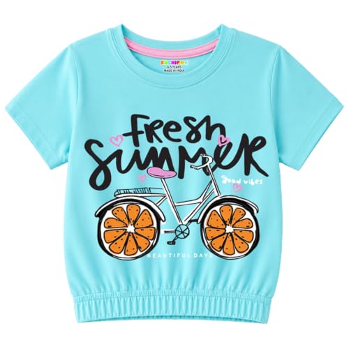 Image of Kuchipoo Girls Cotton Crop Top | Half Sleeve Graphic Printed Summer T-Shirt with Elastic Waist | Soft & Breathable Casual Wear for Kids | Pack of 5