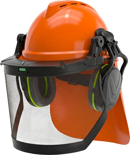 MSA V-Gard 500 Casque de protection avec ventilation, visière, protection auditive et protection de la nuque pour travail forestier et forestier