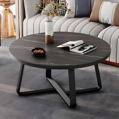 Image of Shoppee Coffee Table - Modern 2-Tier with Faux Marble Top and Gold Metal Frame - Stylish Center Table for Living Room, Sofa Table, Elegant Cocktail Table for Home, Office, Black & Black