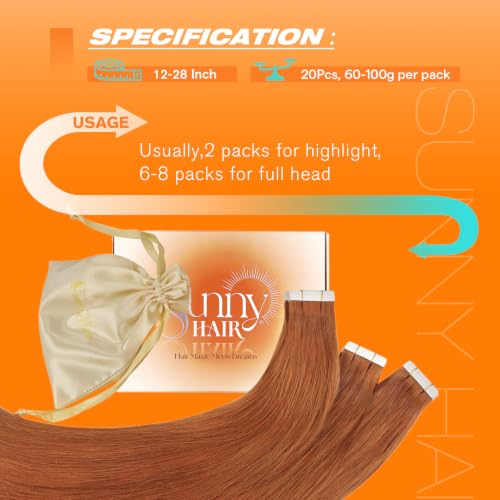 Image of Sunny Hair Tape in Hair Extensions Human Hair Copper Orange