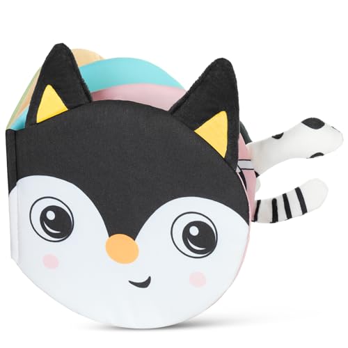 HOTUT Soft Toys Baby Cloth Books, Baby Soft Books, Baby Bath Cloth Book, First Year 3D Animals Tails Crinkle Sensory Touch and Feel Book for Early Development Learning Books (Fox)