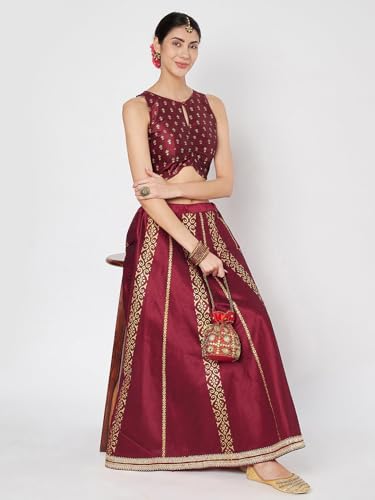 Image of studio rasa Women's Dupion Hand Block Printed Readymade Top for Festive Wedding Party
