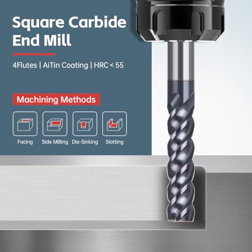 Image of HUHAO Square End Mill,4 Flute Variable Straight Milling Cutter 1 /8 inch Shank End Mill for Carbon Steel,Prehardened Steel,Stainless Steels,Carbide End Mills Sets for DIYers & Professionals