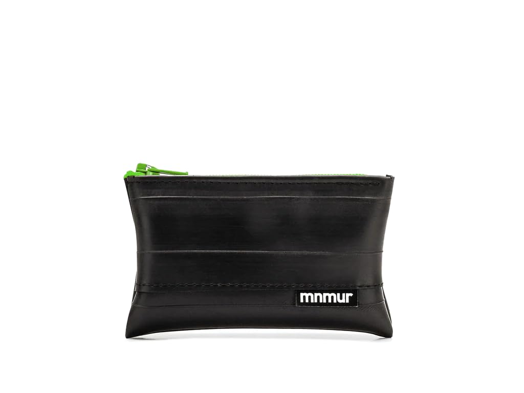 MNMUR Portafoglio piccolo Portamonete Uomo slim, sottile fatto con camere d’aria usate delle biciclette, Dimensioni cm 10x6, Mini portafoglio portamonete (Chiusura lampo verde)