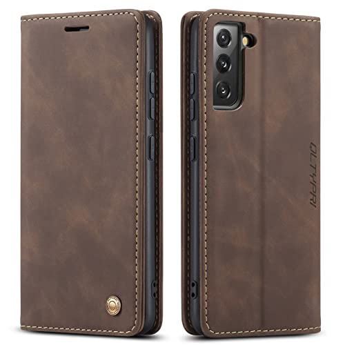 QLTYPRI Case for Samsung Galaxy S23, Vintage PU Leather Wallet Case Card Slot Kickstand Magnetic Closure Shockproof Flip Folio Cover for Samsung Galaxy S23 - Coffee Brown