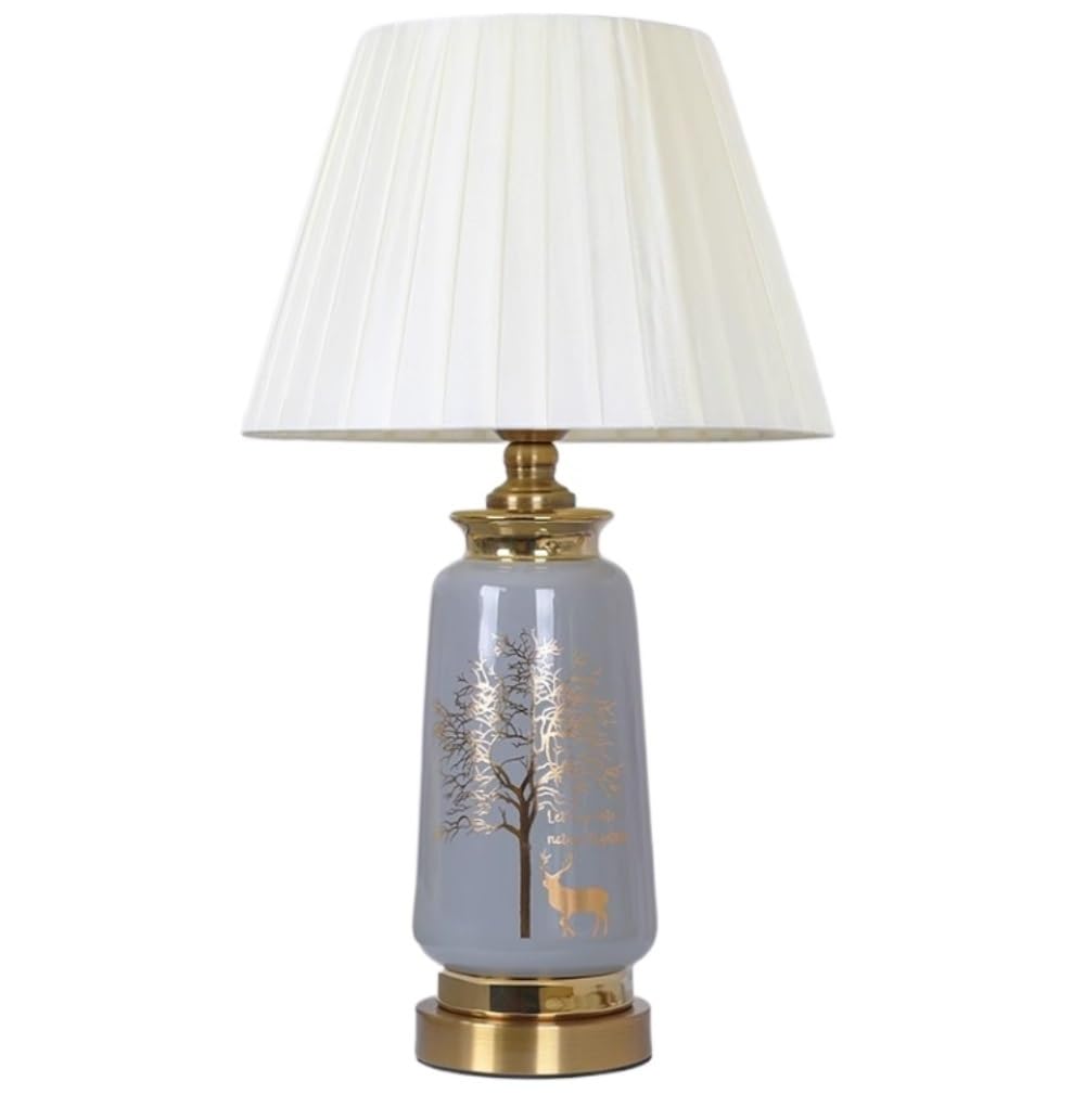 AZHKJKZH Table Lamp Glazed Ceramic Bedside Lamp Fabric Lampshade Metal Nightstand For Living Room Bedroom For Home(C)