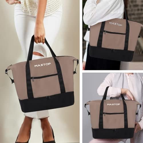 MAXTOP Travel Duffle Bag for Women Carry On Tote Weekender Overnight Bag Large Capacity Duffel Bag With Shoe Compartment ,Gym Tote Bag with Dry and Wet Separation Brown 2 MAXTOP Travel Duffle Bag for Women Carry On Tote Weekender Overnight Bag Large Capacity Duffel Bag With Shoe Compartment ,Gym Tote Bag with Dry and Wet Separation Brown