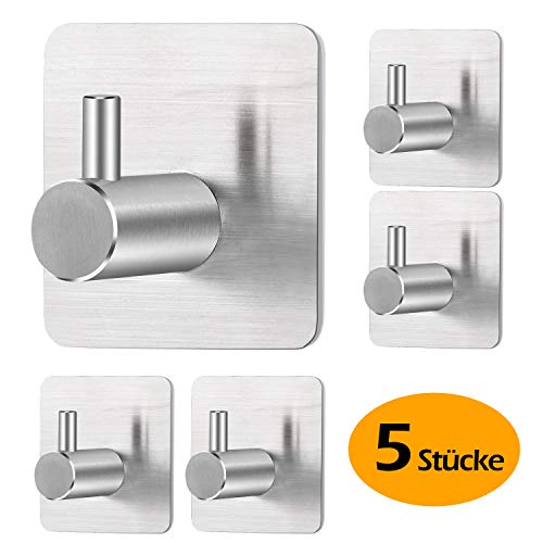 Preisvergleich Produktbild [5 Stück] Selbstklebende Handtuchhaken, Diyife Edelstahlhaken für Badezimmer Küche Schlafzimmer Wasserdicht Rostfrei Ölfest Starke Klebrige Wandhaken (4,5 x 3 x 4,5 cm)
