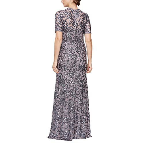 Alex Evenings Women's Long Length A-line Sequin Lace V-Neck Mother of The Bride Dress, Formal Event Gown with Short Sleeves - Image 3